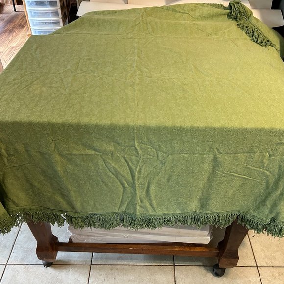 Dining Vintage 196s Green Table Cloth With Crocheted Fringe Poshmark